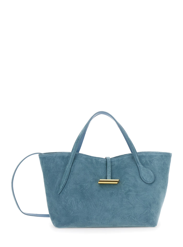 Petite Penne Blue Tote Bag With Side Pocket Leather Woman Blu