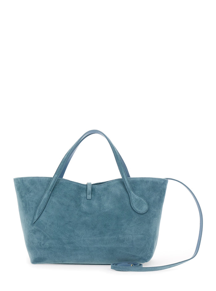 Petite Penne Blue Tote Bag With Side Pocket Leather Woman Blu