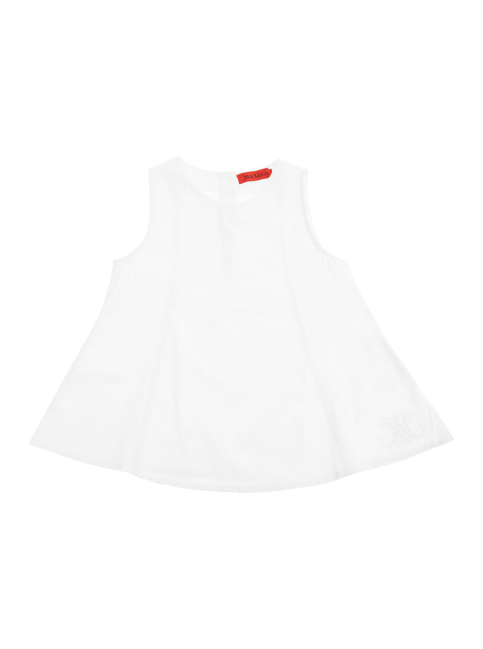 White Sleeveless Shirt With Rear Button Closure Cotton Girl And Blouses