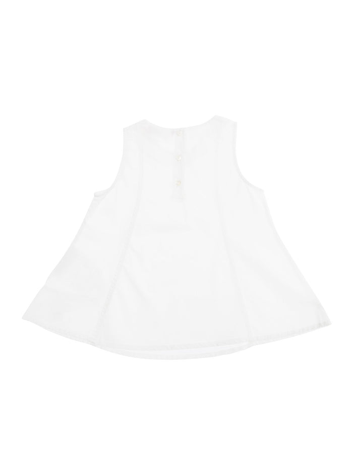 White Sleeveless Shirt With Rear Button Closure Cotton Girl And Blouses