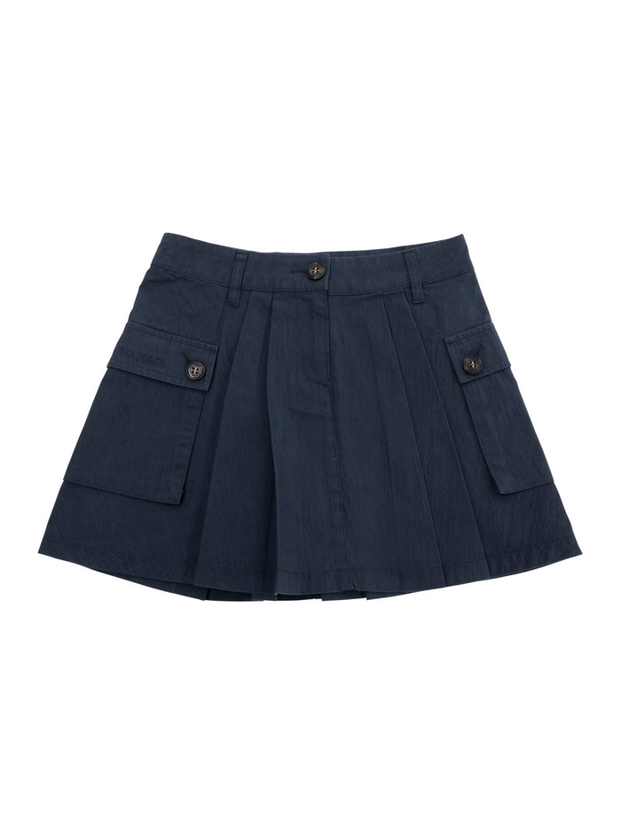 Blue Skirt With Two Patch Pockets And Pleated Details Cotton Girl Blu