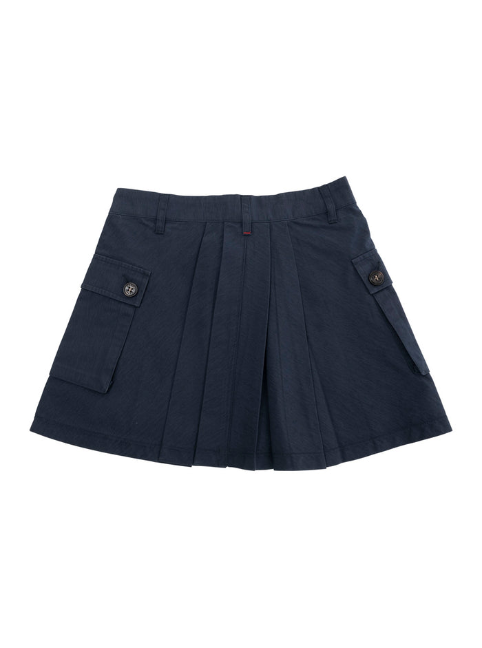 Blue Skirt With Two Patch Pockets And Pleated Details Cotton Girl Blu