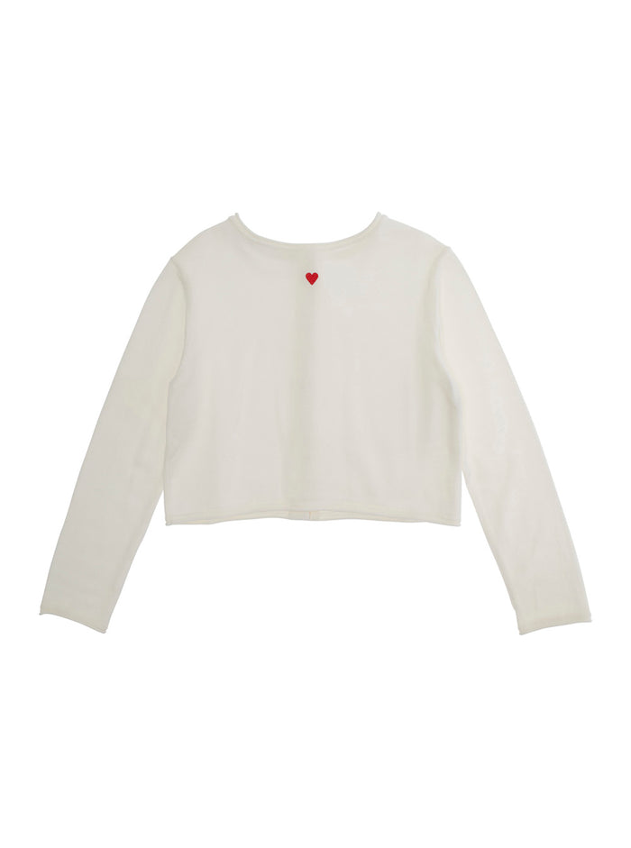 White Sweater With Heart Embroidered On The Front Cotton Girl Beige Jersey