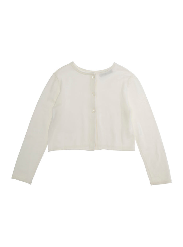 White Sweater With Heart Embroidered On The Front Cotton Girl Beige Jersey