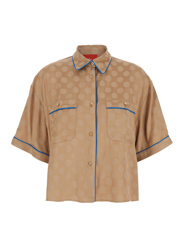 Brown Jacket With Contrasting Trim And All-Over Polka Dot Motif Viscose Blend Woman Blazers