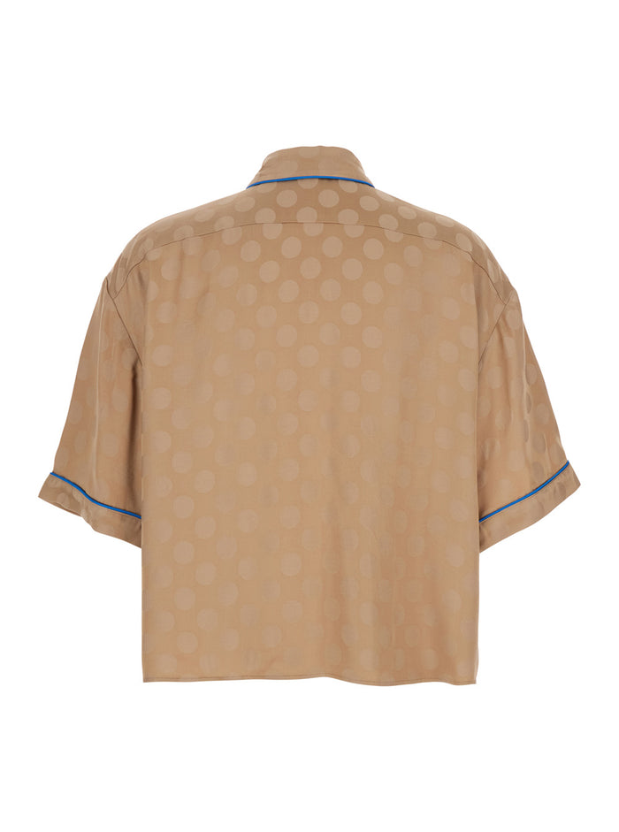 Brown Jacket With Contrasting Trim And All-Over Polka Dot Motif Viscose Blend Woman Blazers