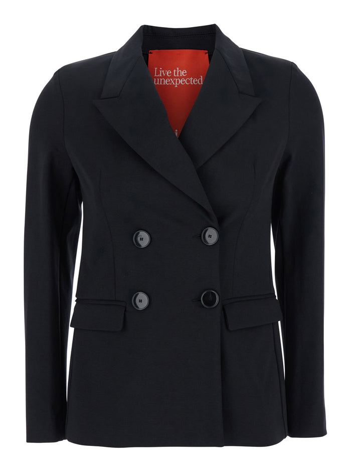 Black Double-Breasted Jacket With Peak Revers Fabric Woman Blazers