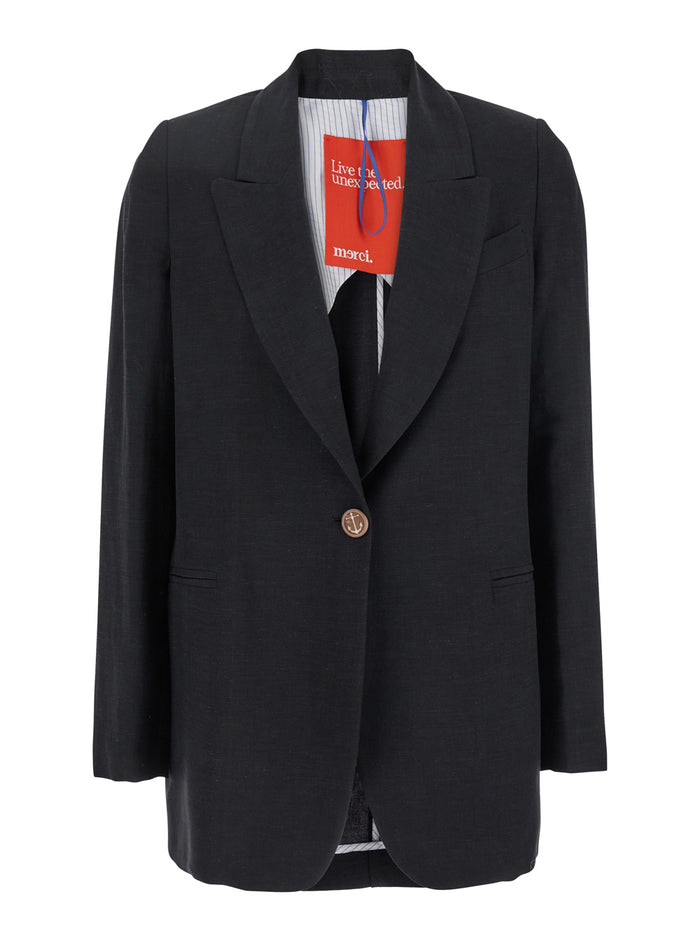 Black Jacket With Classic Lapels And Welt Pocket On The Chest Fabric Woman Blazers