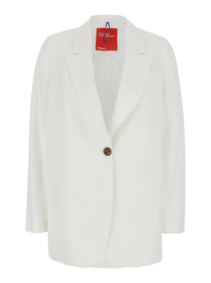 White Jacket With Classic Lapels And Welt Pocket On The Chest Fabric Woman Blazers