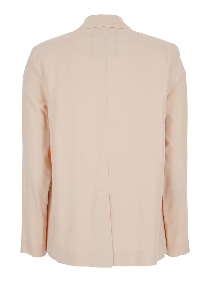 Beige Double-Breasted Jacket With Notched Revers And Rear Single Vent Viscose Blend Woman Elastan Blazers