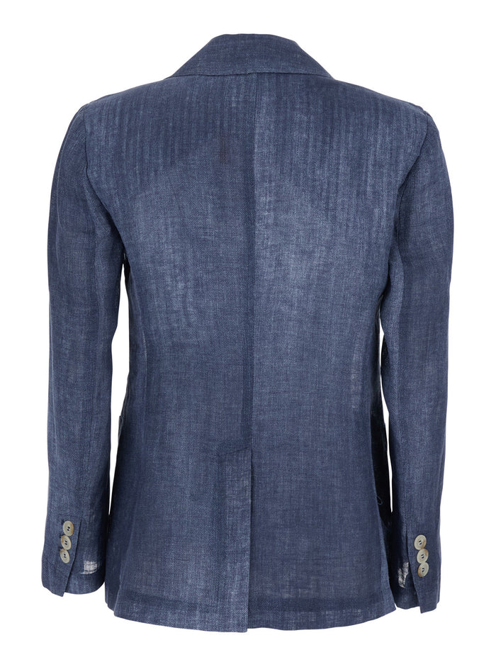 Blue Jacket With Classic Lapels And Front Closure Buttons Fabric Woman Blu Blazers