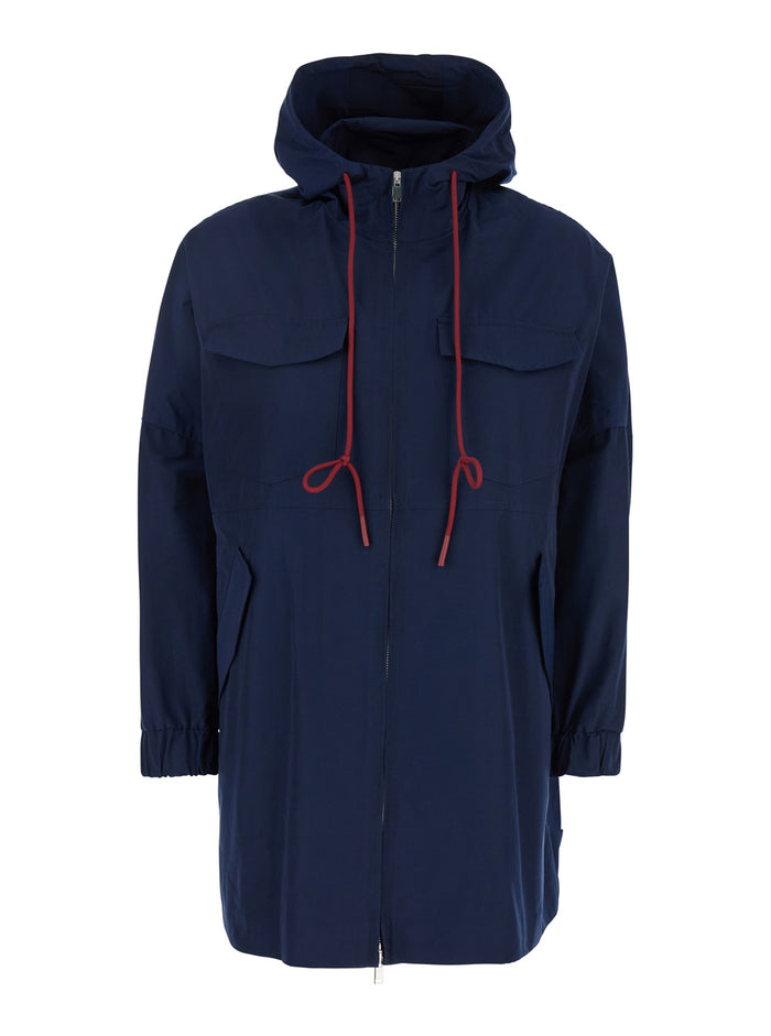 Blue Jacket With Drawstring Hood Tech Fabric Woman Blu