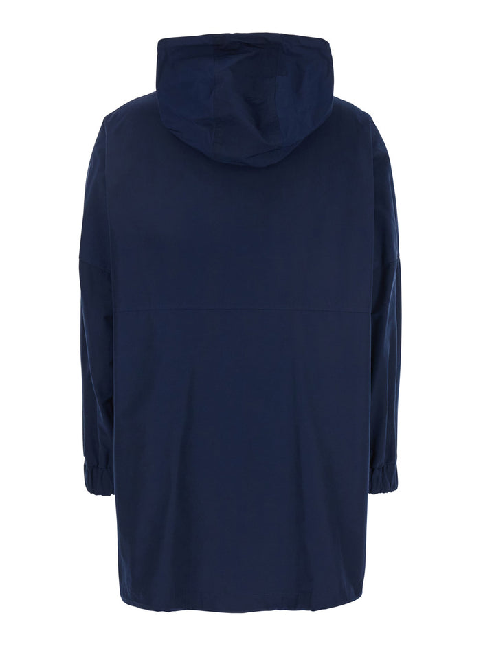 Blue Jacket With Drawstring Hood Tech Fabric Woman Blu