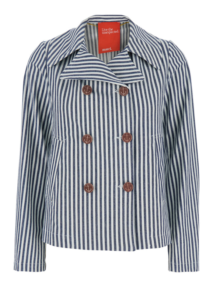 Multicolor Jacket With All-Over Striped Motif And Back Slit Linen Woman Blazers