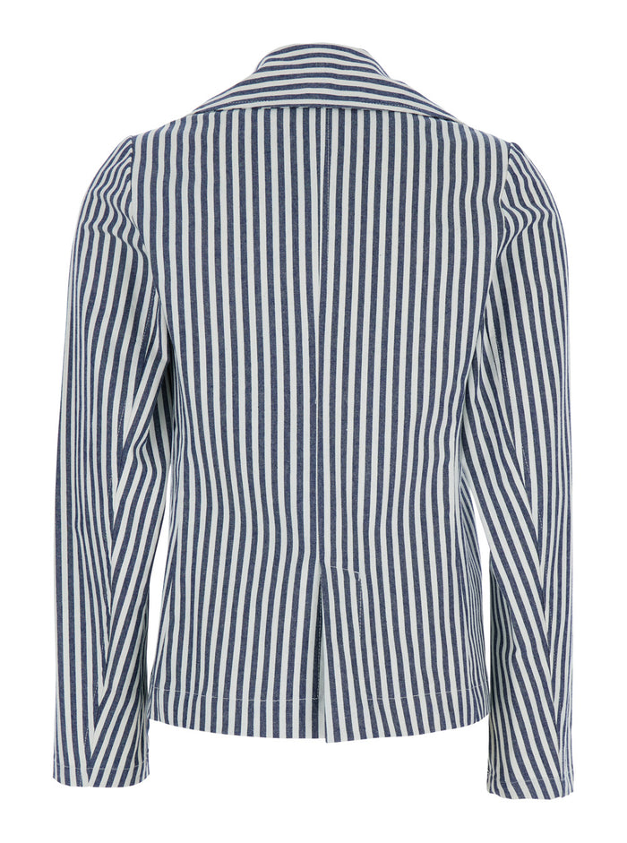 Multicolor Jacket With All-Over Striped Motif And Back Slit Linen Woman Blazers