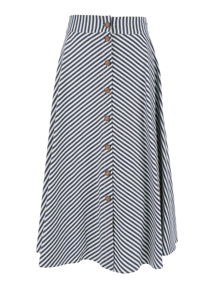 Multicolor Skirt With All-Over Striped Motif And Button Closure Linen Woman