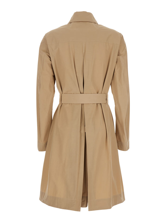 Beige Trench Coat With Classic Collar And Adjustable Belt Fabric Woman