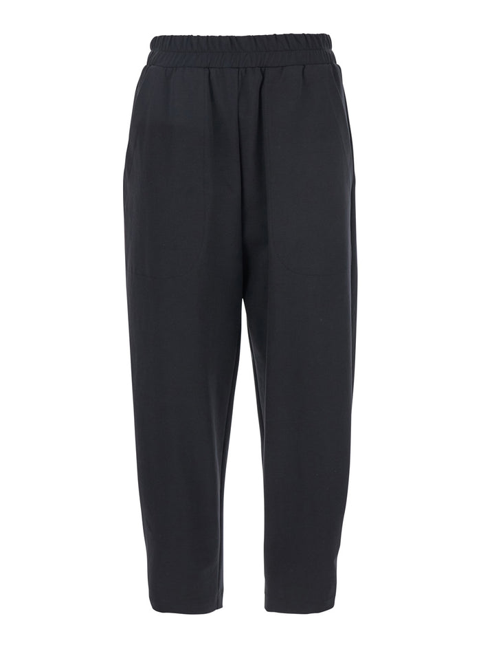 Blakc Pants With Elastic Waist Fabric Woman Black Trousers