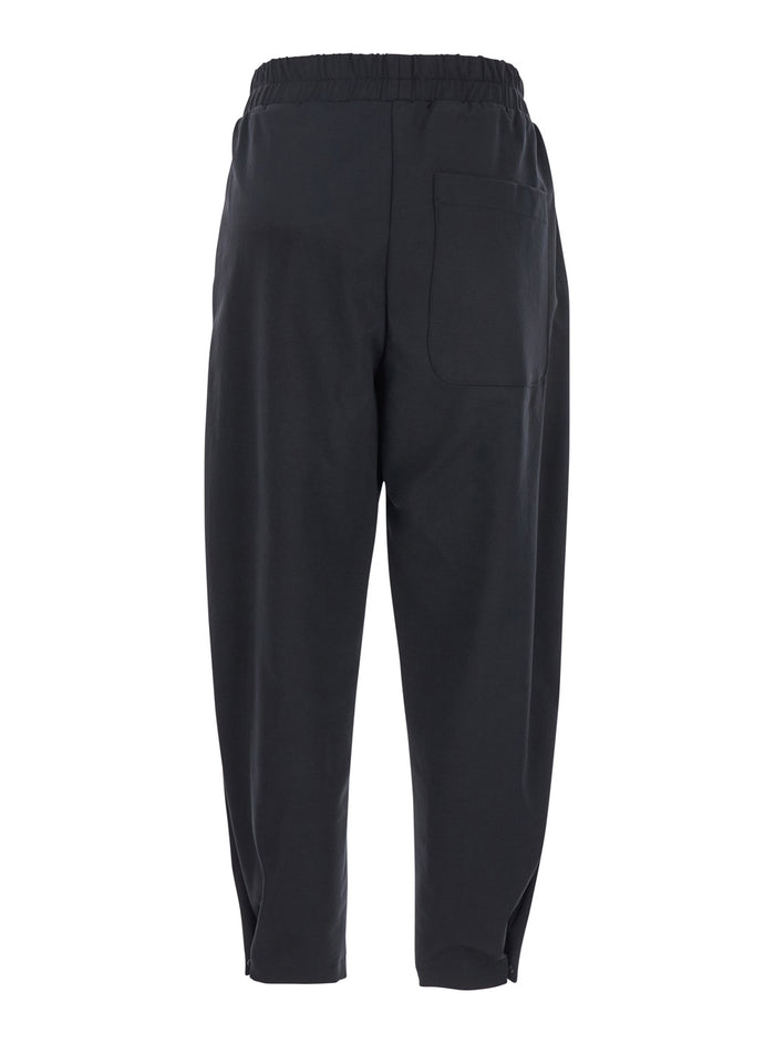 Blakc Pants With Elastic Waist Fabric Woman Black Trousers