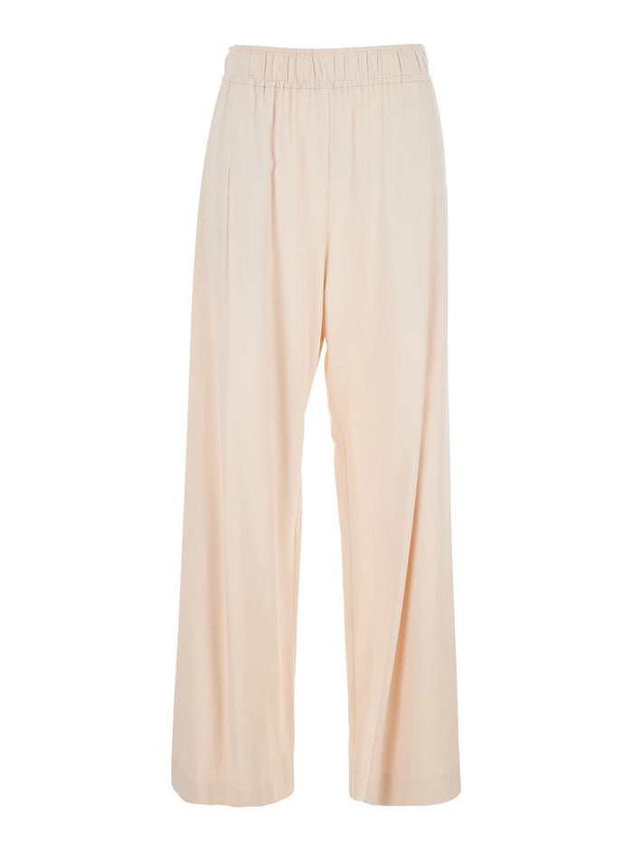 Pink Pants With Elastic Waist And Pences Viscose Blend Woman Elastan Trousers