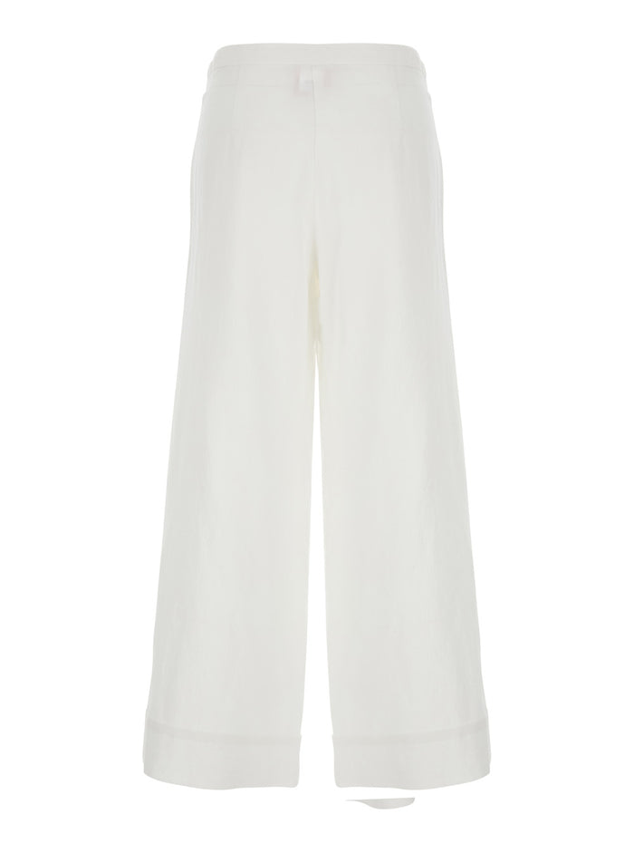 White Pants With Hidden Front Closure And Turn-Up Edges Fabric Woman Trousers