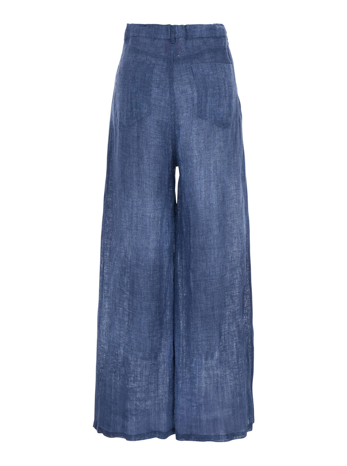 Blue Pants With Elastic Waist Drawstring And Lightweight Design Fabric Woman Blu Trousers