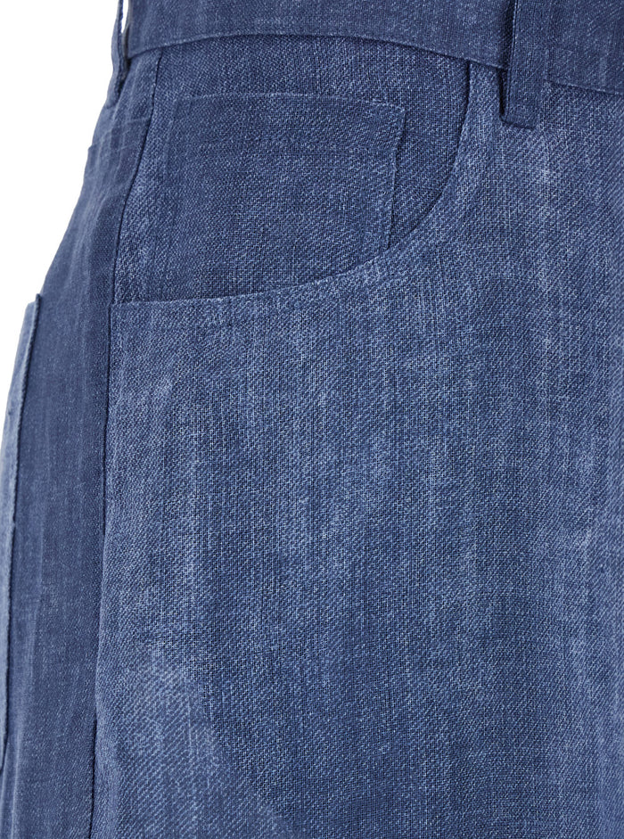 Blue Pants With Elastic Waist Drawstring And Lightweight Design Fabric Woman Blu Trousers