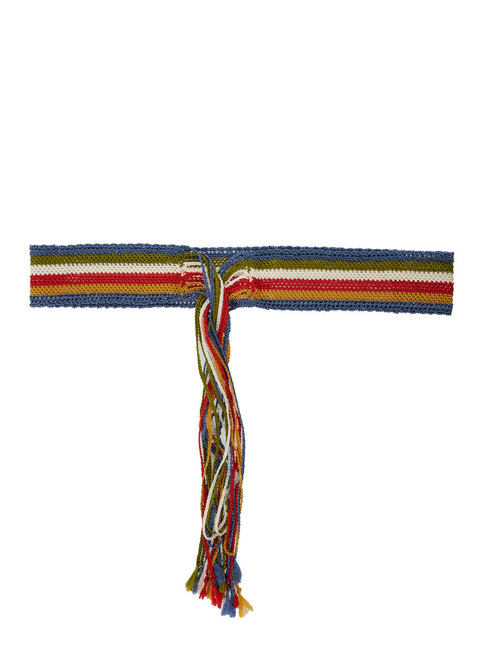 Jose Multicolor Belt With Striped Motif And Maxi Fringed Ends Fabric Woman Acetate