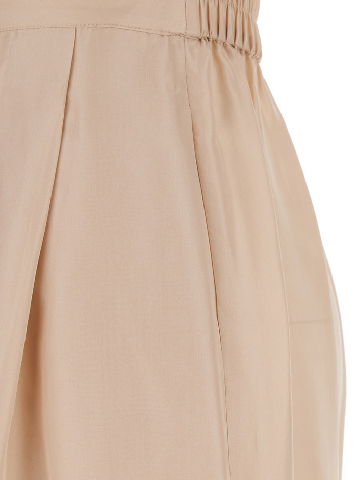 Boto Beige Palazzo Pants With Pences And Rear Elastic Waist Silk Woman Trousers