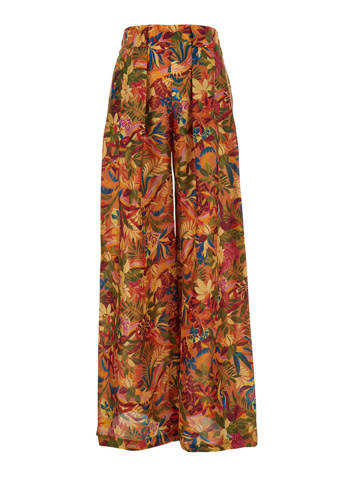 Aspes Multicolor Palazzo Pants With All-Over Floral Print Silk Woman Trousers