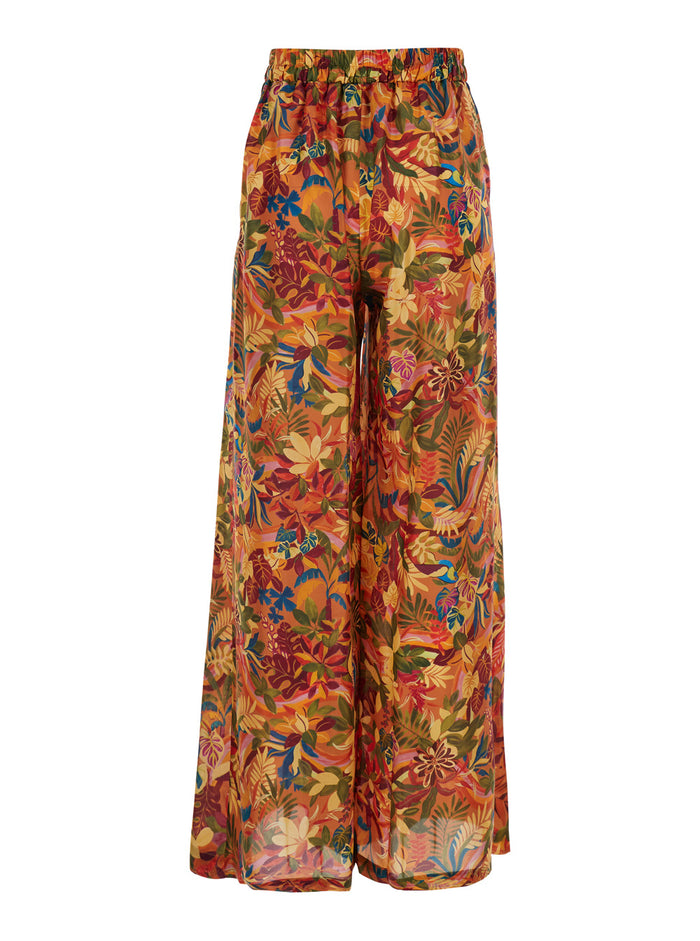 Aspes Multicolor Palazzo Pants With All-Over Floral Print Silk Woman Trousers