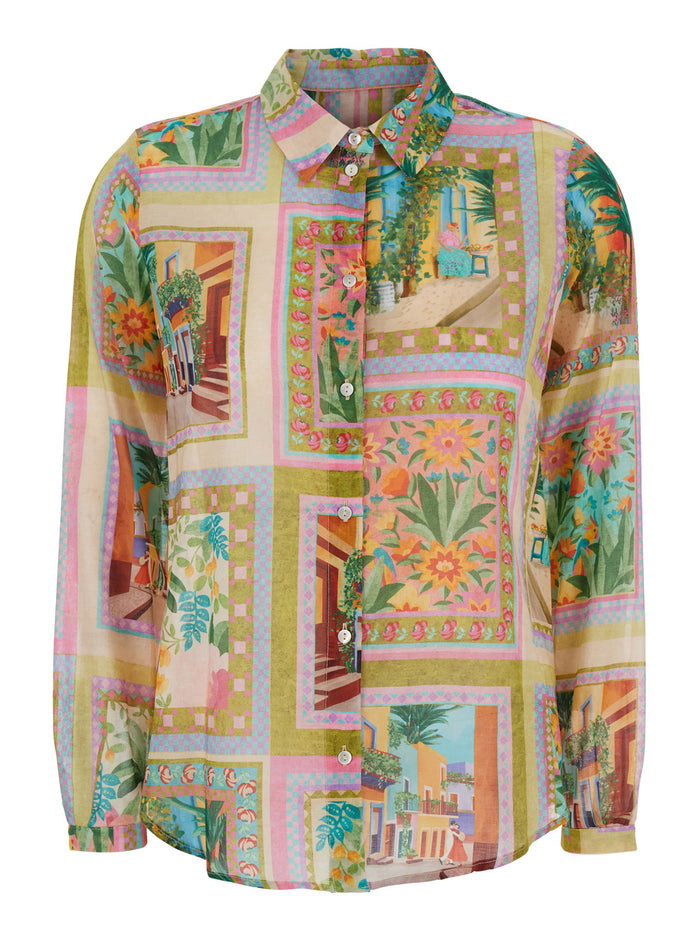 Meudon Multicolor Shirt With Classic Collar And All-Over Print Cotton Woman Blouses