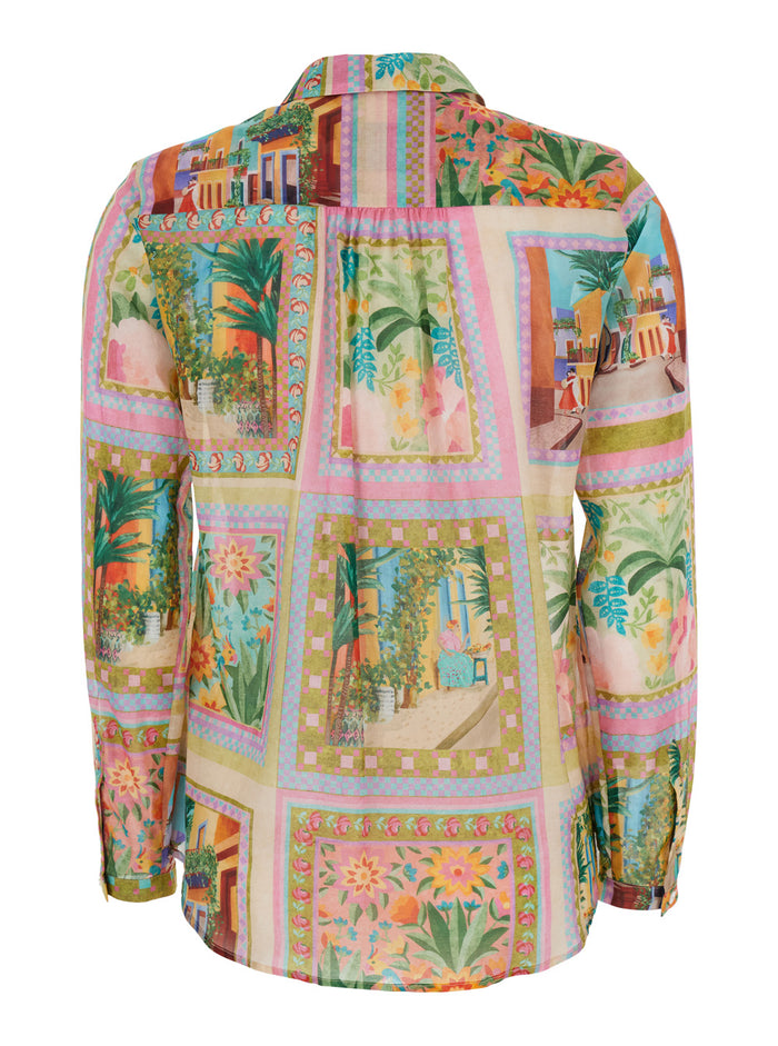 Meudon Multicolor Shirt With Classic Collar And All-Over Print Cotton Woman Blouses