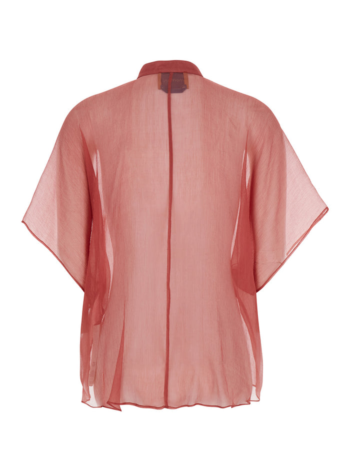 Red Shirt With Ruffles On The Front Silk Woman And Blouses