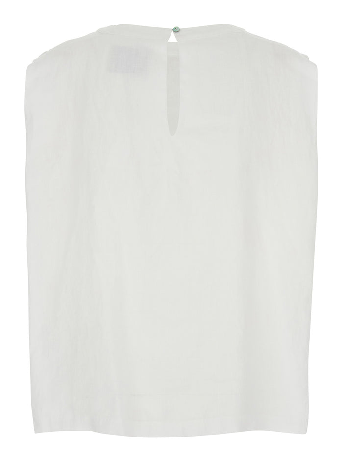 Sofia White T-Shirt With Round Neck And Teardrop Opening On The Back Linen Woman Tshirts Polo Shirts