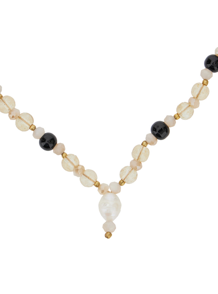 Humaita Gold Colored Triple Twist Necklace With All-Over Beads And Central Pendant Glass Brass Blend Woman Metallic Necklaces