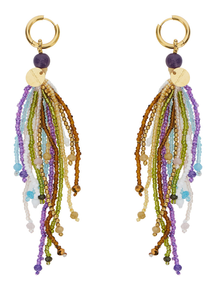 Wai Multicolor Hoop Earrings With All-Over Beads Applied Glass And Brass Blend Woman Pietradura Pearl