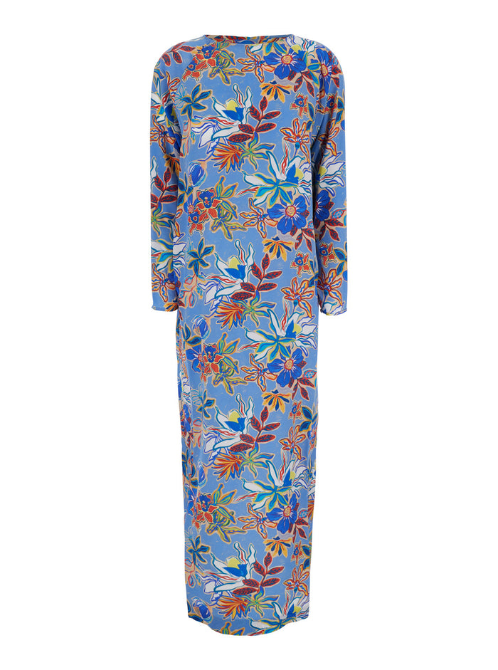 Murui Light Bluedress With All-Over Floral Print Silk Woman Long Dresses