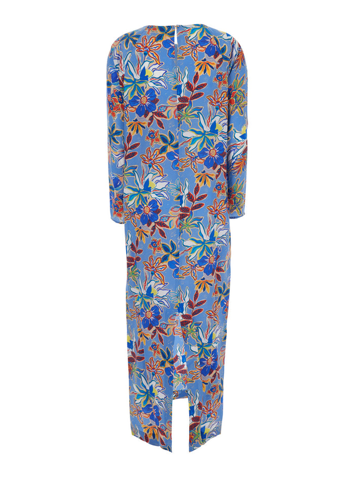Murui Light Bluedress With All-Over Floral Print Silk Woman Long Dresses