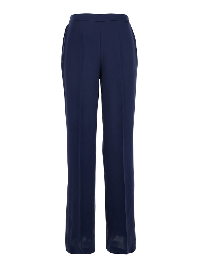 Blocos Dark Blue Trousers With Elastic Waist Silk Woman Blu