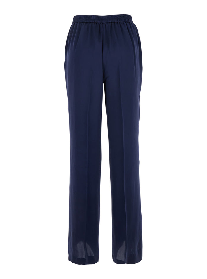 Blocos Dark Blue Trousers With Elastic Waist Silk Woman Blu
