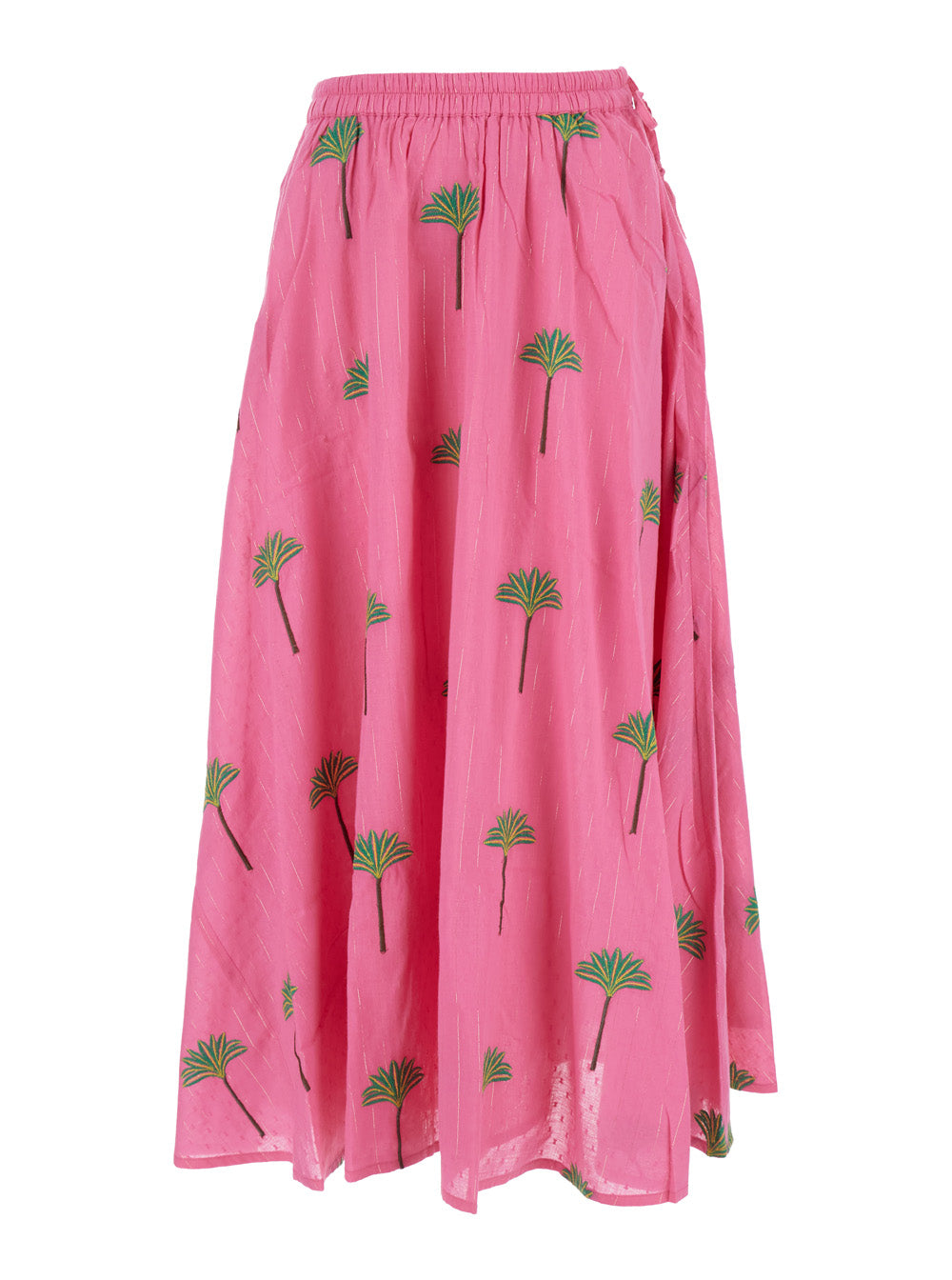 Pink Skirt with Elastic Drawstring Waist and All-Over Embroidery in Cotton Woman Organic