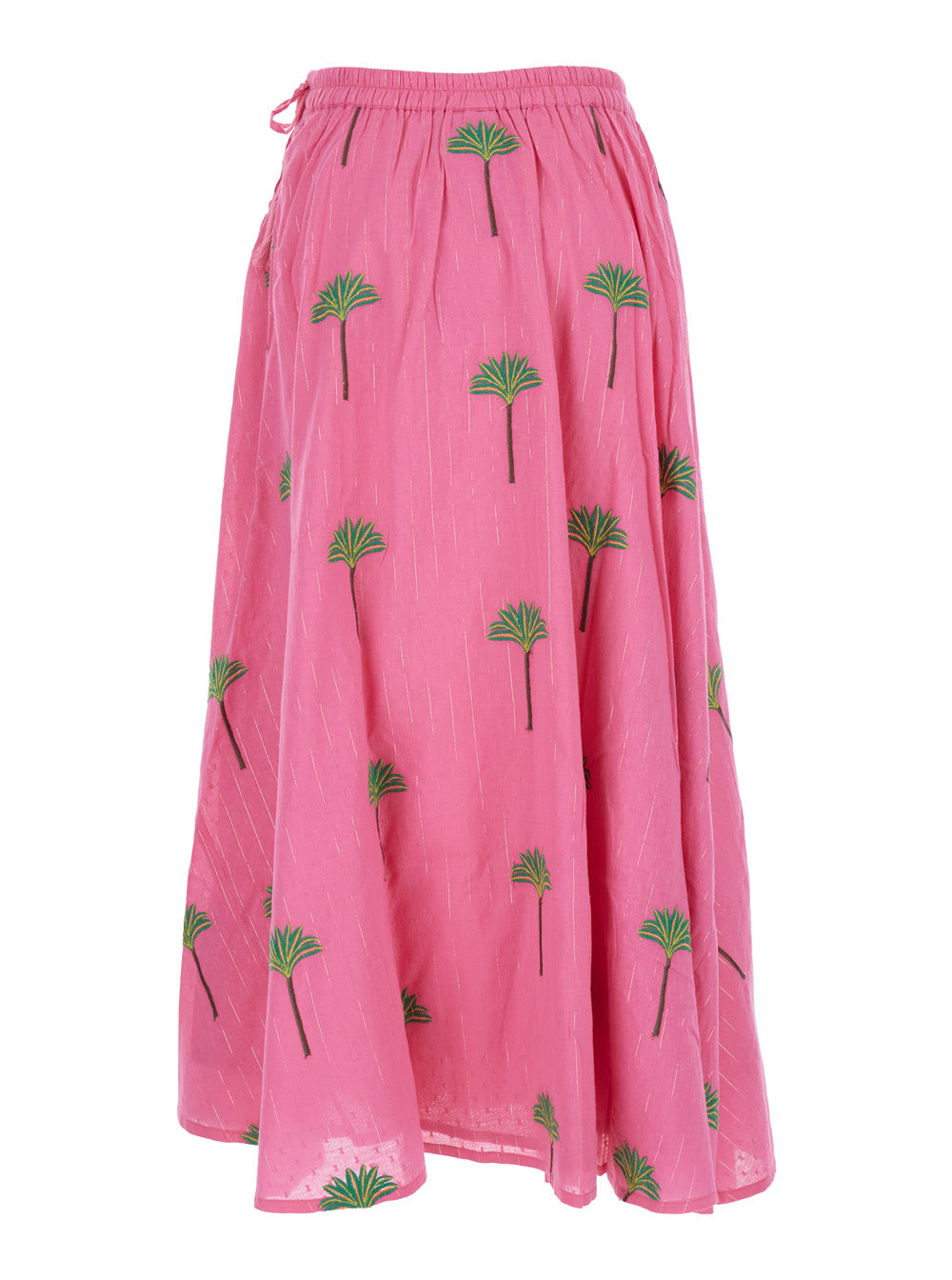 Pink Skirt with Elastic Drawstring Waist and All-Over Embroidery in Cotton Woman Organic