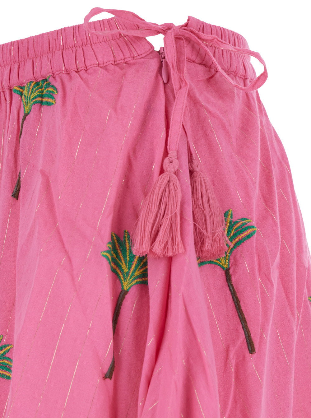 Pink Skirt with Elastic Drawstring Waist and All-Over Embroidery in Cotton Woman Organic
