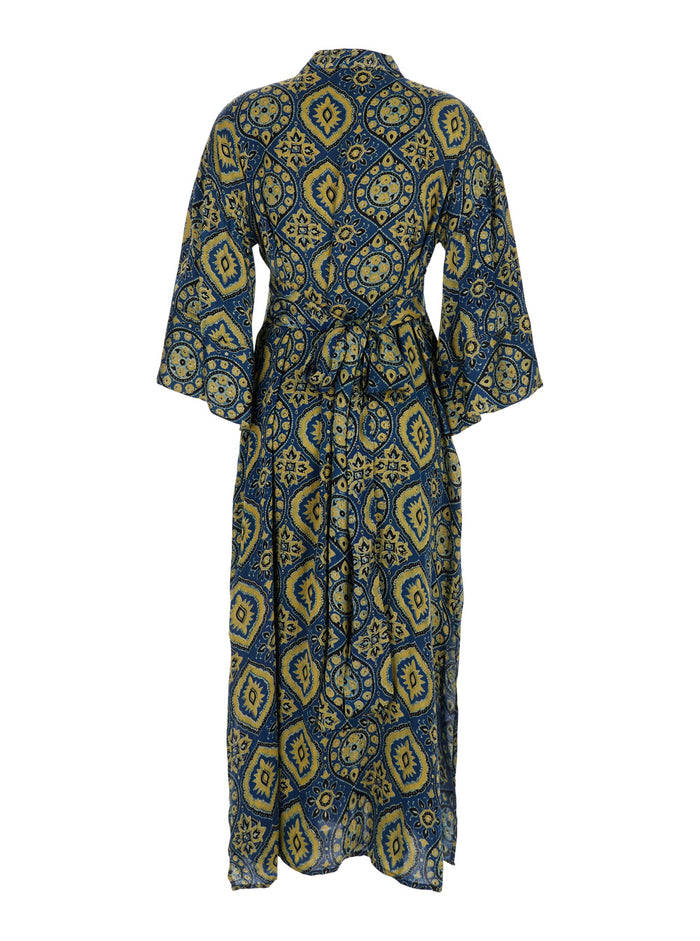 Jasmine Multicolor Dress With V Neckline And All-Over Printed Motif Silk Woman