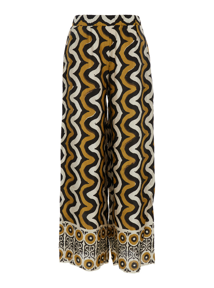 Iris Multicolor Pants With Wide Leg And All-Over Print Silk Woman Trousers