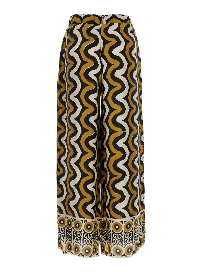 Iris Multicolor Pants With Wide Leg And All-Over Print Silk Woman Trousers