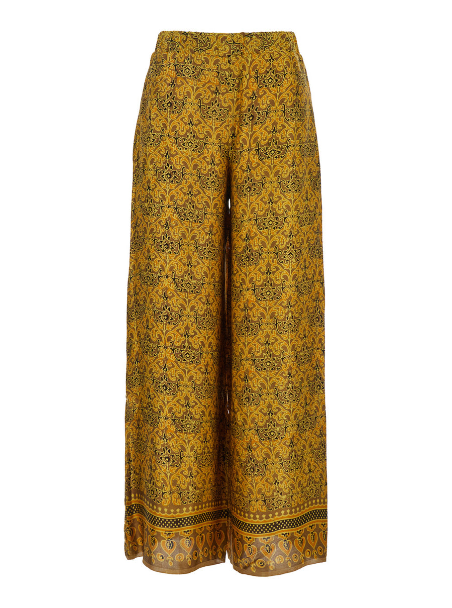 Multicolor Wide Leg Silk Pants Trousers
