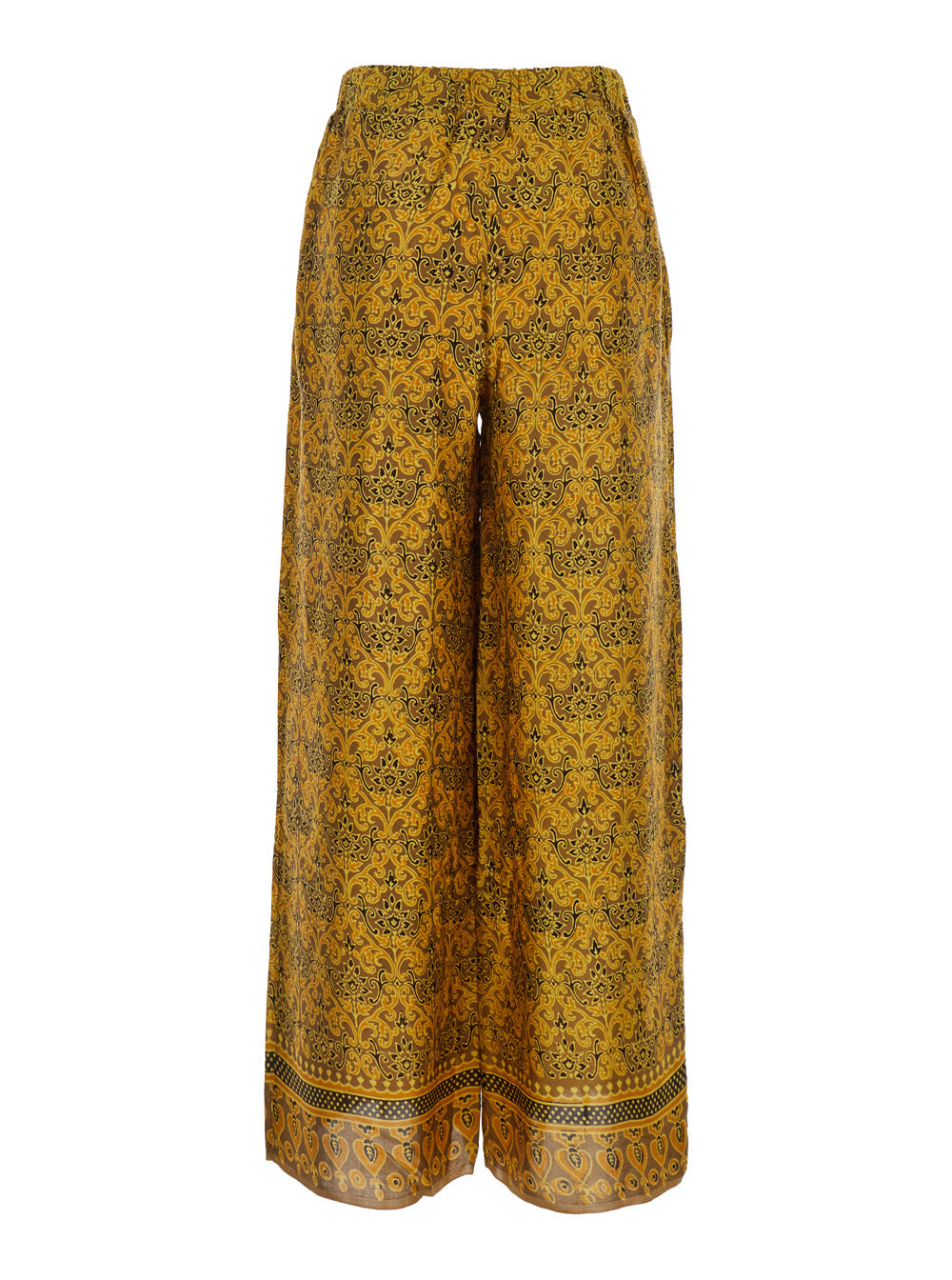 Iris Multicolor Pants with Wide Leg and All-Over Print in Silk Woman Trousers