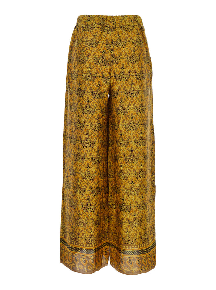 Iris Multicolor Pants with Wide Leg and All-Over Print in Silk Woman Trousers